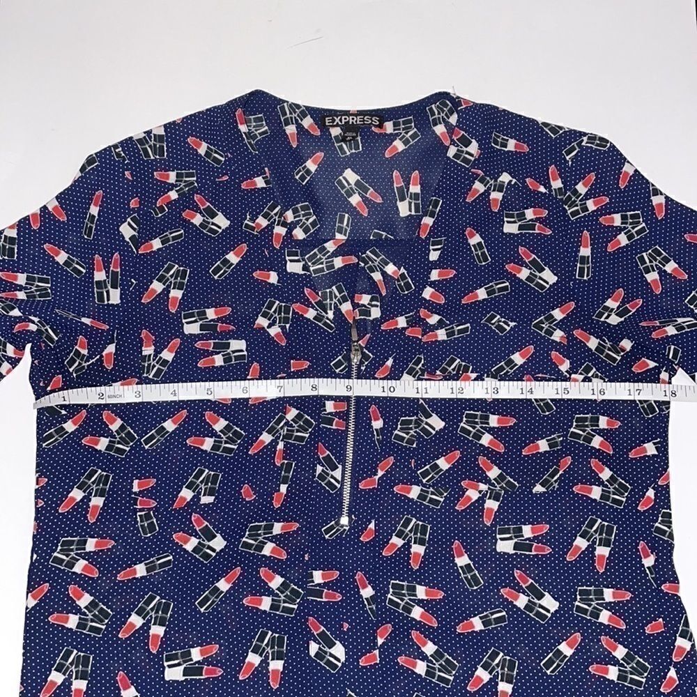 Express Navy Lipstick Design Zip Up Blouse… - Picture 5 of 5